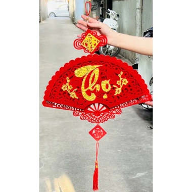 Khánh quạt nhung chữ Phúc Lộc Thọ treo Tết - Đồ decor Tết giá ưu đãi 18.000đ