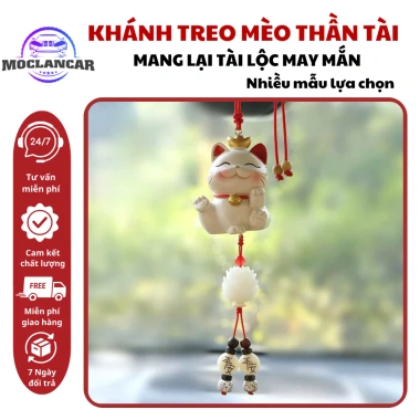 Khánh Treo Mèo Thần Tài Trang Trí Gương Chiếu Hậu - May Mắn Tài Lộc Bình An Moclancar