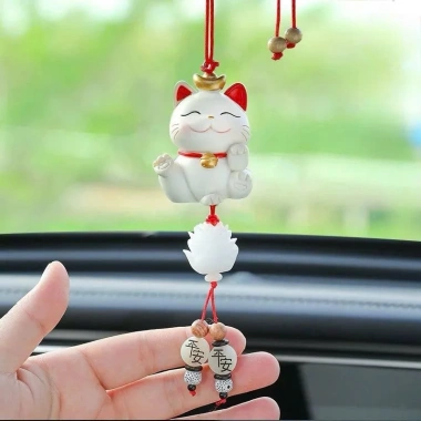 Khánh Treo Mèo Thần Tài Trang Trí Gương Chiếu Hậu - May Mắn Tài Lộc Bình An Moclancar