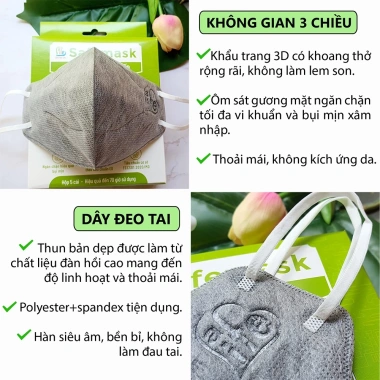 Khẩu trang 3D N96+ Carbon không van Safelife Việt Nam, chống PM2.5, giặt lại được, hộp 10 cái 110k