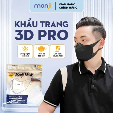 Khẩu Trang 3D Pro Monji Cao Cấp 100 chiếc - Công Nghệ Nhật Bản 3 lớp lọc khuẩn, chống UV, quai đeo, chỉ 40.999đ