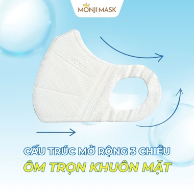 Khẩu Trang 3D Pro Monji Cao Cấp 100 chiếc - Công Nghệ Nhật Bản 3 lớp lọc khuẩn, chống UV, quai đeo, chỉ 40.999đ