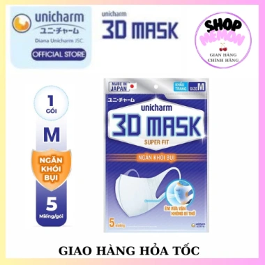 Khẩu Trang 3D Unicharm Ngăn Khói Bụi Gói 5 Miếng Giá Chỉ 19.500 VND