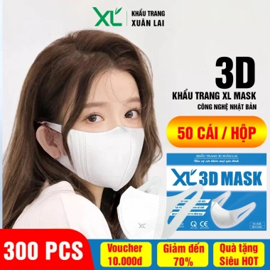 Khẩu Trang 3D XL 300 chiếc - 6 hộp, vải chống nắng cao cấp, quai mềm không đau tai - Giá chỉ 30.000 VND