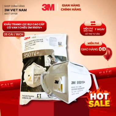 Khẩu trang 3M 9.501V+ KN95, van một chiều, chống PM2.5, vi khuẩn, hiệu suất 95% - Giá 120.000đ