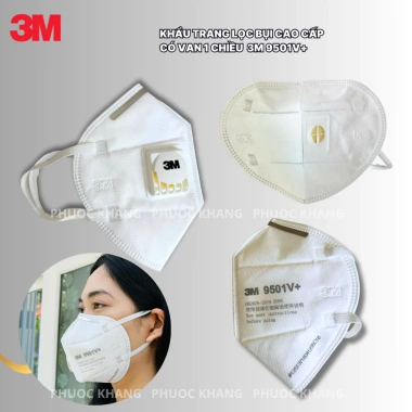Khẩu trang 3M 9.501V+ KN95, van một chiều, chống PM2.5, vi khuẩn, hiệu suất 95% - Giá 120.000đ