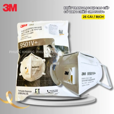 Khẩu trang 3M 9.501V+ KN95, van một chiều, chống PM2.5, vi khuẩn, hiệu suất 95% - Giá 120.000đ