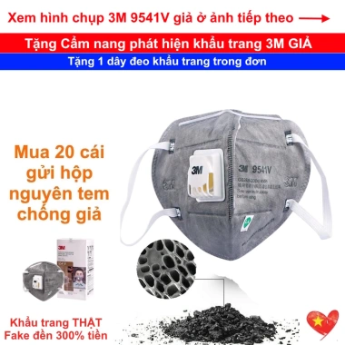 Khẩu trang 3M 9.541V N95 KN95 than hoạt tính, lọc 95% PM2.5, van thở, chống ô nhiễm, bảo vệ phòng dịch - chỉ 10.000₫
