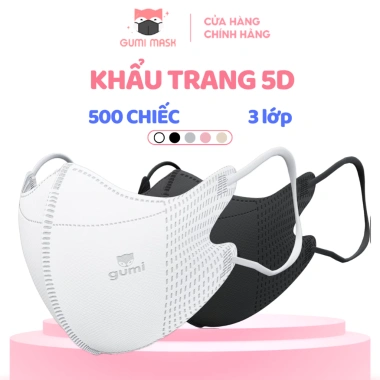 Khẩu trang 5D Gumi kháng khuẩn, lọc bụi mịn 2.5µm, chống giọt bắn - 500 chiếc