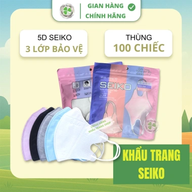 Khẩu Trang 5D SEIKO chính hãng 3 lớp kháng khuẩn cao cấp lọc bụi mịn chống UV 50k