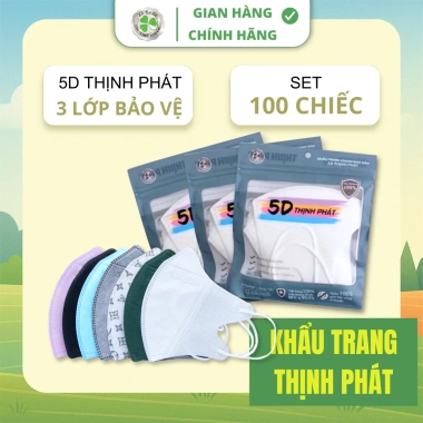 Khẩu trang 5D Thịnh Phát 100 chiếc 3 lớp kháng khuẩn dễ thở chống bụi mịn 25.000đ