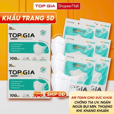 Khẩu Trang 5D Top Gia Cao Cấp - Chống UV, Ngăn Bụi Mịn, Thoáng Khí, Kháng Khuẩn - Giá 50.000 VND