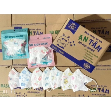 Khẩu Trang 5D Trẻ Em 3 Lớp Kháng Khuẩn Cao Cấp - Hộp 100 chiếc, Giá 42.000đ