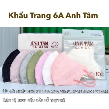 Khẩu trang 6A Anh Tâm 4 lớp kháng khuẩn, chống bụi mịn, chống nắng - Thùng 50‑200 chiếc, giá chỉ 29.999₫