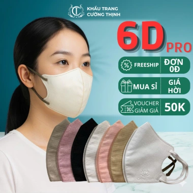 Khẩu trang 6D Cường Thịnh 3 lớp kháng khuẩn, chống bụi, tia UV - 200 chiếc 115k