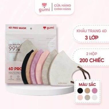 Khẩu trang 6D Promask kháng khuẩn, bụi mịn, giọt bắn - Hộp 100/200, nhiều màu, 114.000₫ 2