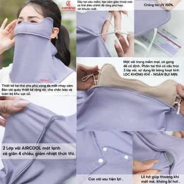 Khẩu trang CARDINA làm mát, chống UV, bông hoạt tính lọc không khí - 56.250₫