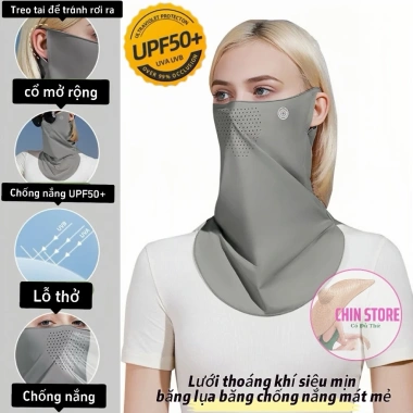 Khẩu trang chống nắng vải lụa thoáng khí mát lạnh bảo vệ mặt cổ nam nữ UV