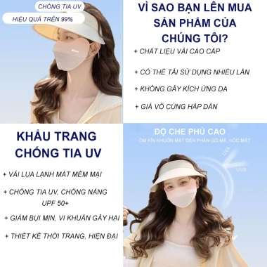 Khẩu trang chống UV cao cấp UPF 50+ thiết kế mới 2.024 – Giá 30.200₫
