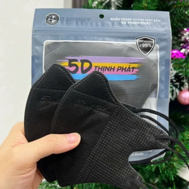 Khẩu trang đen 5D Thịnh Phát 100 chiếc - Kháng khuẩn, chống UV, túi Zip tiện lợi