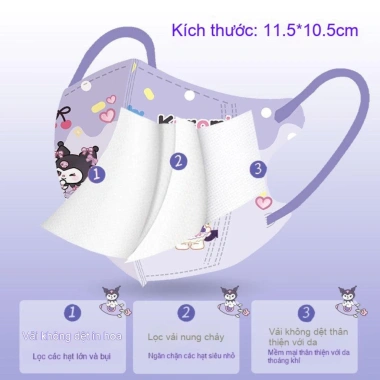 Khẩu trang dùng một lần họa tiết hoạt hình thoáng khí, đóng gói riêng lẻ cho trẻ em - 16.800 VND