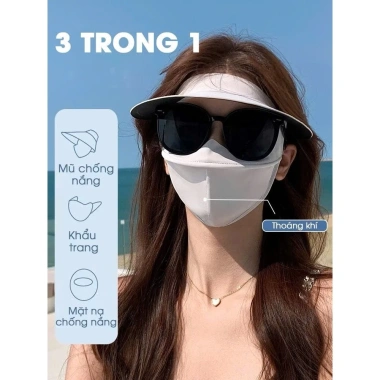Khẩu trang full face kèm mũ vải chống nắng UPF50+ vải lụa thoáng khí - KT-M99 chỉ 42.400 VND