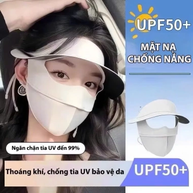 Khẩu trang full face kèm mũ vải chống nắng UPF50+ vải lụa thoáng khí - KT-M99 chỉ 42.400 VND