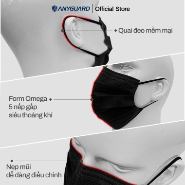 Khẩu Trang Hàn Quốc ANYGUARD 3 Lớp Ngăn Tia UV Kháng Khuẩn Da Nhạy Cảm - 30 Cái Đen 74.999 VND 6