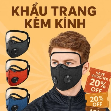 Khẩu Trang Kèm Kính Chống Bụi Van Thở Dễ Dàng, Tháo Rời, Lọc Bụi Mịn, Chống Giọt Bắn, Tái Sử Dụng - 22.999 VND