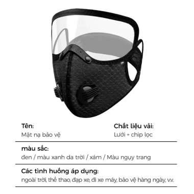 Khẩu trang kèm kính chống bụi, van thở, tháo rời, lọc bụi mịn, chống giọt 25.800 VND