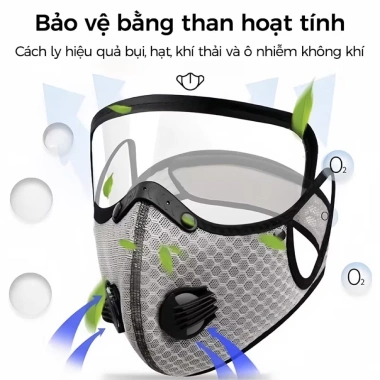 Khẩu trang kèm kính chống bụi, van thở, tháo rời, lọc bụi mịn, chống giọt 25.800 VND