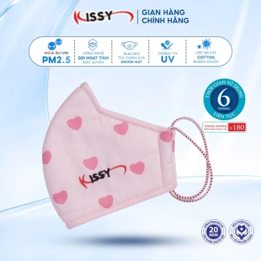 Khẩu Trang Kissy Nữ M Hồng Tim Sợi Hoạt Tính UV Ngăn Bụi PM2.5 50.000
