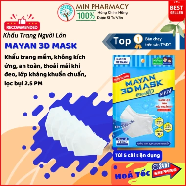 Khẩu Trang MAYAN 3D PM2.5 người lớn màu trắng - Túi 5 cái - Minpharmacy - Giá 23.500₫ 3 Khẩu Trang MAYAN 3D PM2.5 người lớn màu trắng - Túi 5 cái - Minpharmacy - Giá 23.500₫ 3