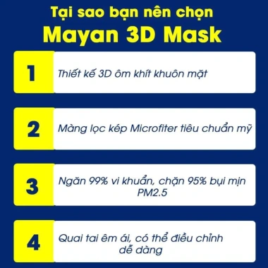 Khẩu Trang MAYAN 3D PM2.5 người lớn màu trắng - Túi 5 cái - Minpharmacy - Giá 23.500₫ 7 Khẩu Trang MAYAN 3D PM2.5 người lớn màu trắng - Túi 5 cái - Minpharmacy - Giá 23.500₫ 7