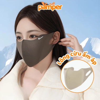 Khẩu Trang Mùa Đông Nữ Vải 3D Lót Lông Cừu PAMPER Giãn 4 Chiều Thoáng Khí Chống Bụi 48.000