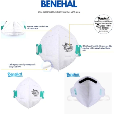 Khẩu trang N95 BENEHAL MS8.225 NIOSH Hoa Kỳ, hộp 20 cái, trắng, chống bụi mịn, kháng khuẩn 190k 3 Khẩu trang N95 BENEHAL MS8.225 NIOSH Hoa Kỳ, hộp 20 cái, trắng, chống bụi mịn, kháng khuẩn 190k 3