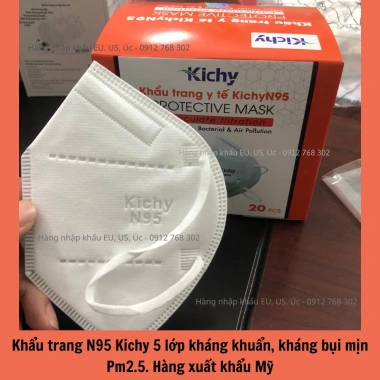 Khẩu trang N95 FFP2 Kichy 5 lớp kháng khuẩn, chống PM2.5, xuất khẩu Âu Mỹ - Hộp 20