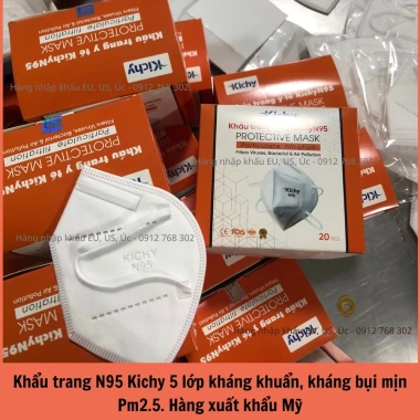 Khẩu trang N95 FFP2 Kichy 5 lớp kháng khuẩn, chống PM2.5, xuất khẩu Âu Mỹ - Hộp 20 8
