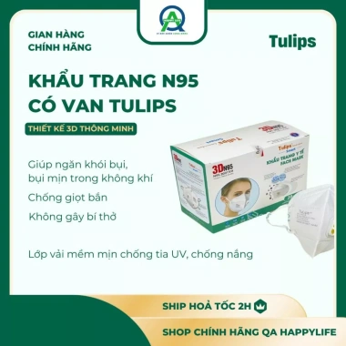 Khẩu trang N95 Tulips van thở công nghệ Nhật Bản ngừa bụi siêu mịn Combo 60 cái 79.000 VND Khẩu trang N95 Tulips van thở công nghệ Nhật Bản ngừa bụi siêu mịn Combo 60 cái 79.000 VND