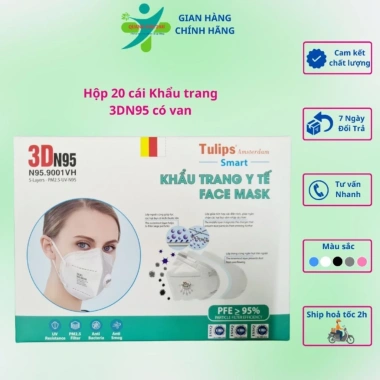Khẩu trang N95 Tulips van thở công nghệ Nhật Bản ngừa bụi siêu mịn Combo 60 cái 79.000 VND 2 Khẩu trang N95 Tulips van thở công nghệ Nhật Bản ngừa bụi siêu mịn Combo 60 cái 79.000 VND 2