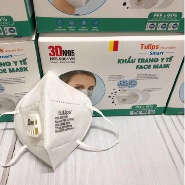 Khẩu trang N95 Tulips van thở công nghệ Nhật Bản ngừa bụi siêu mịn Combo 60 cái 79.000 VND