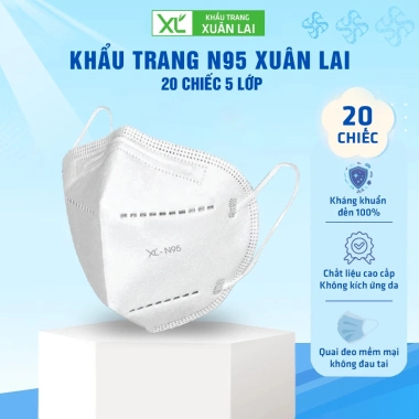 Khẩu Trang N95 Xuân Lai Không Van 80 Cái 5 Lớp Bụi Mịn Quai Đeo Mềm Mại 29.500 VND