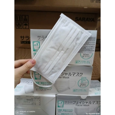 Khẩu Trang Nhật Bản Saraya 3 Lớp Thoáng Khí Màu Trắng ASTM Chống Bụi 50 chiếc 58.437 VND