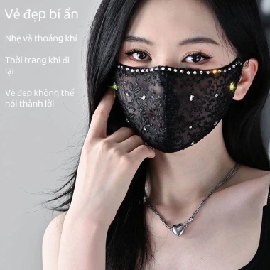 Khẩu trang nữ thêu thoáng khí, chống nắng, giặt được, dây tai điều chỉnh thời trang 2