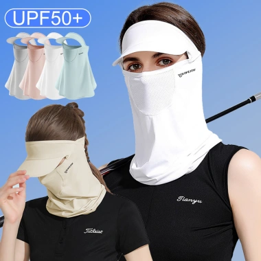 Khẩu Trang Nữ UPF50+ Vành Rộng Lụa Lạnh Thoáng Khí Chống UV Khi Đạp Xe hoặc Leo Núi