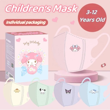 Khẩu trang trẻ em 3-12 tuổi 50 chiếc 3D Sanrio, ba lớp, chống gió bụi, giá ưu đãi 13.199₫