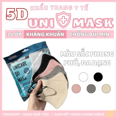 Khẩu Trang UNICARE 5D Unimask 100 cái - Kháng khuẩn vượt trội, chuẩn y tế, ngăn bụi mịn UV, giá 25.500 VND