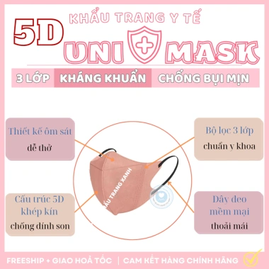Khẩu Trang UNICARE 5D Unimask 100 cái - Kháng khuẩn vượt trội, chuẩn y tế, ngăn bụi mịn UV, giá 25.500 VND