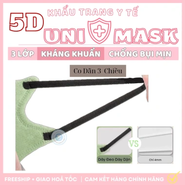 Khẩu Trang UNICARE 5D Unimask 100 cái - Kháng khuẩn vượt trội, chuẩn y tế, ngăn bụi mịn UV, giá 25.500 VND