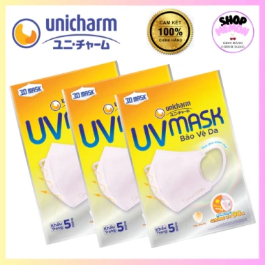 Khẩu trang Unicharm UV Mask 3D 5 chiếc hồng - Chống UV 98% và lọc ô nhiễm, 3 gói giá ưu đãi 58.500₫ 2